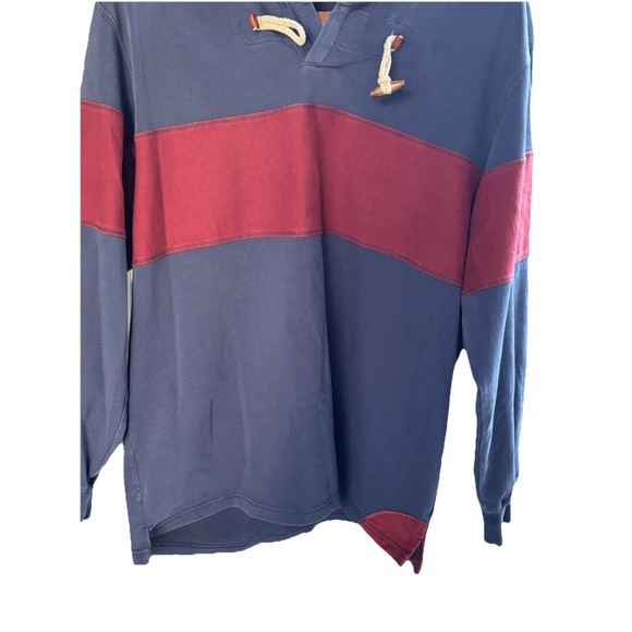 Orvis Men's Duffle Shawl Collar Heavy Rugby Sweatshirt L Large‎ Navy Blue Maroon - Picture 4 of 10